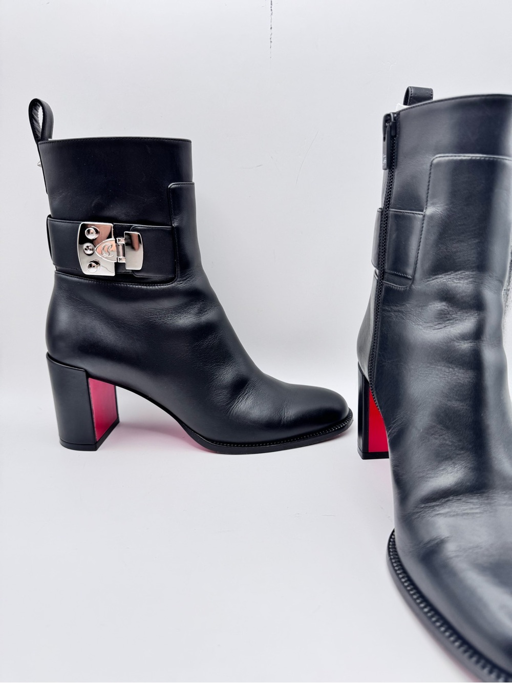 Christian Louboutin Booty Lock 70 Black Leather Ankle Boots 36.5